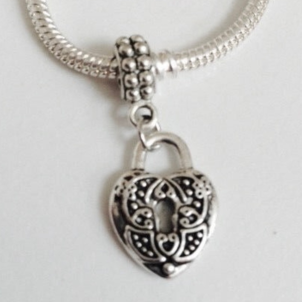 “Heart” Sterling Silver Plated Dangling Charm For European Style Charm Bracelets
